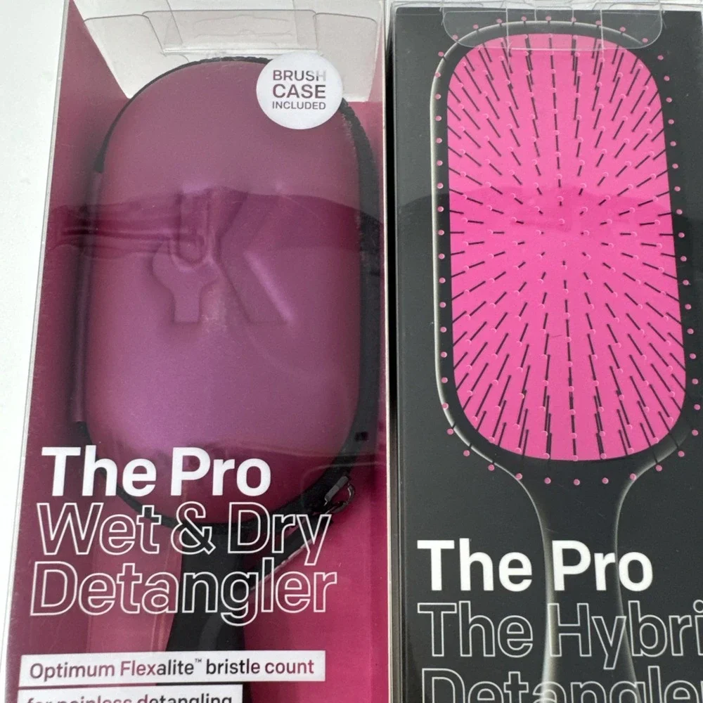 2 Pack Conair Wet Dry Hair Detangler Brush Knot Doctor Pink Case Heat Resistant